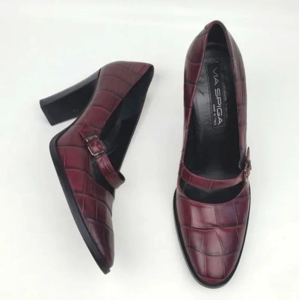 Via Spiga burgundy leather chunky heel shoes Size 8.5M